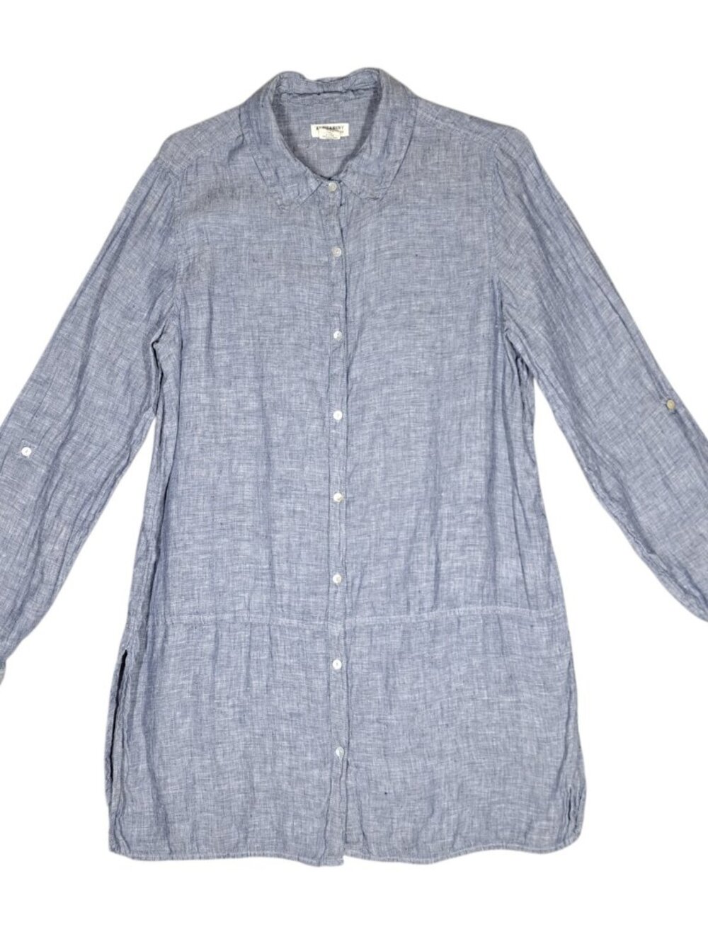 Artisan NY Womens Linen Tunic Top Blue Coastal Lagenlook Button Up Shirt Blouse